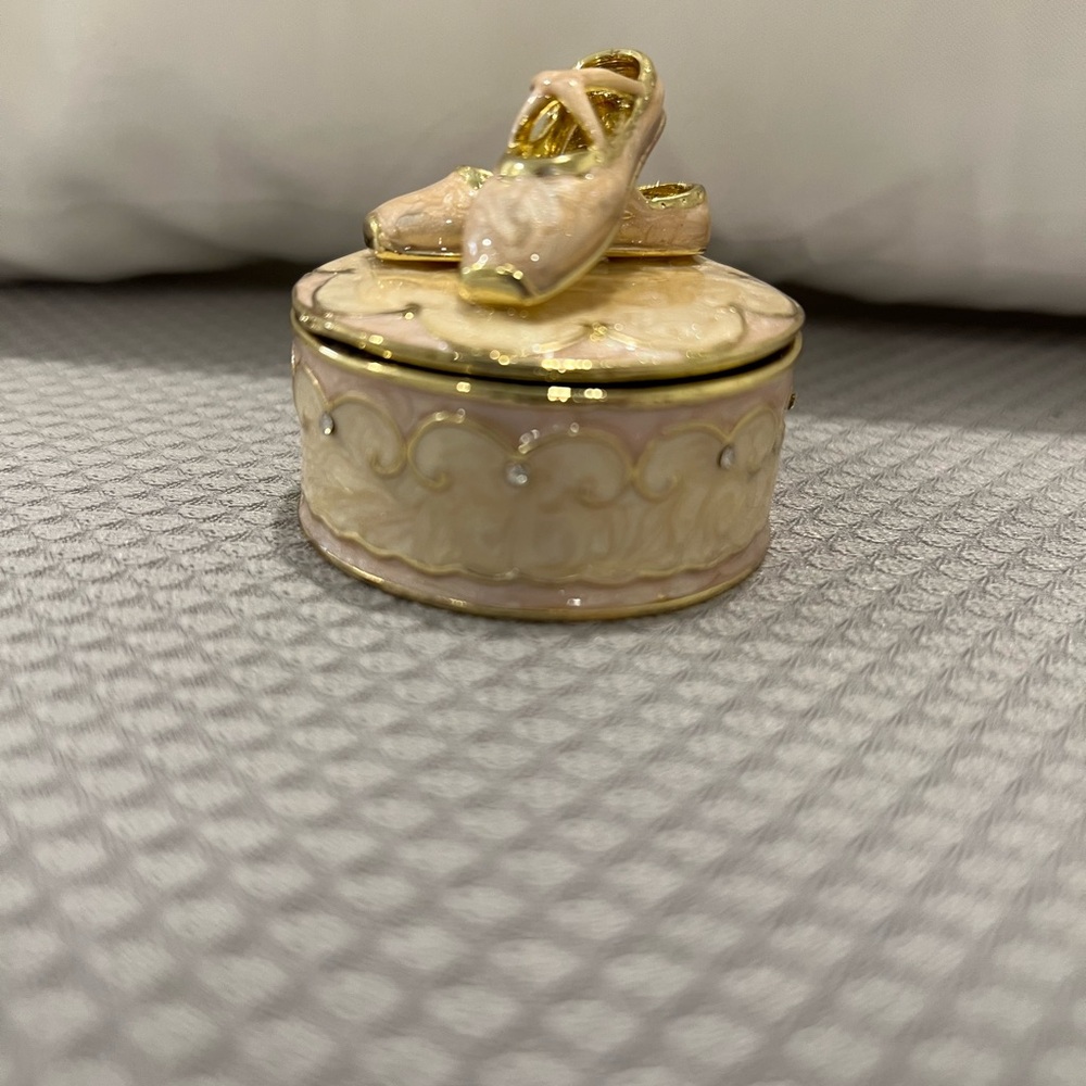 Pink & Cream Enamel Trinket Box with Ballet Slipper Lid